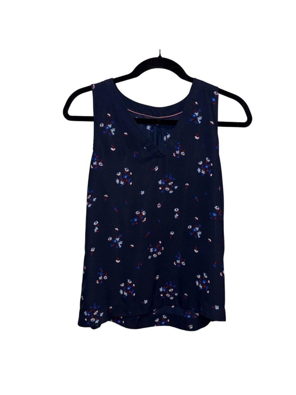 Tommy Hilfiger Womens Sleeveless Navy Floral Print Blouse With Red & White Accen